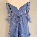 Marchesa Notte Dusty Blue Floral Bridesmaid Gown Tulle Off Shoulder Size 2 Photo 4