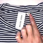 Anthropologie Embroidered T Shirt Short Sleeve Blue and White Stripe Size XS Photo 2