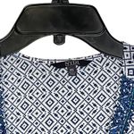 NYDJ  Blouse Top‎ Size XS Blue White Geometric Beaded V-Neck Tassels Womens Photo 1