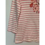 Talbots Women's Floral Stripe Crew Neck 3/4 Sleeve Top Pink White Petite Size SP Photo 1