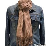 NWT Kroren Silk Striped Pashmina with Fringe at Ends Brown Photo 2
