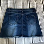 No Boundaries NOBO Mid Rise Denim Mini Skirt 17 Red Side Stripes Frayed Hem Early 2000s Trendy Photo 6