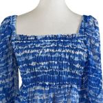 ZARA New Top Square Neck Crop Smocked Chiffon Flare Sleeve Blue Women’s Size XS Photo 4
