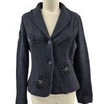 Clothes by Revue Black 100% Wool Sweater Jacket Floral Design Sz L Size L Photo 0