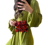 Free People Embroidered Mini Bag Pom Pom Multicolored Shoulder Bag Photo 9