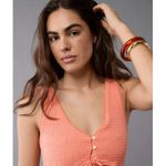 American Eagle  Maxi Dress Size XXL Cotton Peach Cut Out V Neck Boho Summer Photo 10