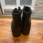 Catherine Malandrino Punk Goth Black High Platform Heel Boots with Striped Laces and Zipper on Side Photo 5