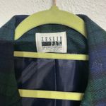 Leslie Fay  Green Plaid Wool Blend Vintage Blazer Sz L Photo 4