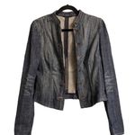 Elie Tahari Washed Blue Embellished Hook Closure Stand Collar Military Jacket L Photo 7
