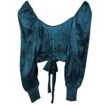 Band of the Free Women's S Floral Crossover Crop Top Blue Long Sleeve Photo 1