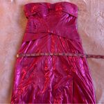 NWOT metallic pink strapless prom dress ruched front slit size 0 Photo 8
