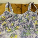 Up Front Pastel Floral Print SZ Medium 32” Long Ruffled bust Polyester Stretch  Photo 7