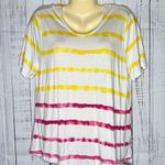 Cato Live Well NWT Sz L White - Yellow & Pink Tie Dye Stripe Super Soft Knit Top Photo 0