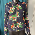 Zara Basic Floral Bomber Jacket Size XS Navy Blue Orange Green Flowers Photo 0