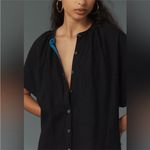 Anthropologie Short-Sleeve Collared Linen Maxi Shirt Dress in Black Size Medium Photo 1