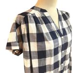 Isabel Maternity Short Cuff Sleeve Button V Neck Blue Plaid Med Photo 1