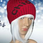 Nwot! Warm tight knit red beanie with black logo! Photo 0