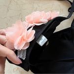 Triangle Light Pink and Black Flower Appliqué Bikini Top Size M Photo 2