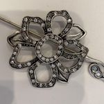 Chico's Chico’s Floral Silver Tone Metal w/ Clear Diamanté Statement Hat/Jacket Pin EUC Photo 1