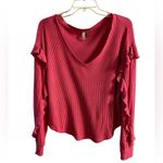 Pilcro  v neck waffle knit ruffled raspberry pink top slouchy Medium Photo 3