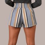 One 5 One  Women's High Waist Striped Shorts - Blue, Brown, Cream Photo 4