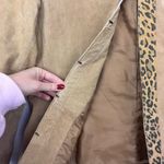 Dialogue Tan Suede Leather Jacket Leopard Print Trim 90s Y2K Size S Photo 2