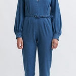 Rachel Comey Blue Chambray Long Balloon Sleeve Slit Jumpsuit sz 2 Photo 0