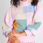 Love Shack Fancy Allan Appliquéd Patchwork Knitted Turtleneck Sweater Small Pink Photo 1