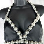 Alice + Olivia Black Tie Halter Neck Pearl Diamond Mini Dress Empire Waist Sz 0 Photo 3