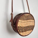 Handmade Jute Woven Boho Crossbody Circle Bag Brown Leather Photo 4