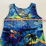 Vintage Hawaiian Tropical Print Vacation Mini Dress Swim Coverup Size Small Blue Photo 3