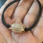 Boutique Elegant Gold Tone Rose Quartz Natural Stone & Crystal Hair Tie Bracelet Photo 1