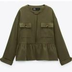 ZARA Green Ruffle Peplum Jacket Size Medium Photo 7