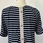 Exist Navy Blue & White Short Sleeve Striped Crochet Accent Button Back T-Shirt Dress Photo 3
