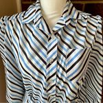 Elegant Blue White Striped Long Sleeve Shirt Dress 1960s 1970s Vintage Work Wear Size 14 Photo 3
