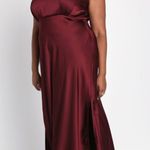 Lulus Classic Elegance Wine Satin Sleeveless Mock Neck Maxi Dress Photo 4