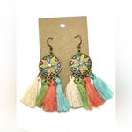 NEW INVENTORY! Antiqued Bronze Boho Enamel, Tassel and Rhinestone Earrings.​ Photo 1