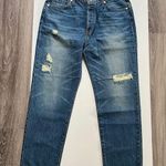 Sandrine Rose Free People High Rise Cropped Jeans Ankle Distressed 31 Zip Fly Blue Photo 0