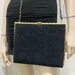 Vintage INDUSTRIA ARGENTINA Navy Midnight Blue Suede Clutch Quilted Chain Bag Photo 0