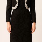 1990s Scott McClintock Black Jacquard Sheath Dress w/ Embroidered Bolero S Photo 0