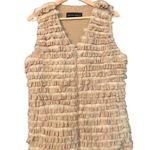Dana Stein rabbit animal fur vest super soft zip up crochet knit sweater vest Tan Size L Photo 0