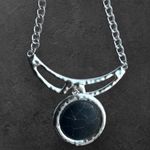 Vintage Womens Silver Tone Black Stone Pendant Necklace Navajo Western Gothic Photo 5