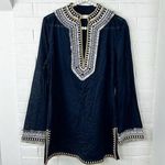 Tory Burch Navy Embroidered Fringe Detail 100% Cotton Tunic Size 8 Photo 0