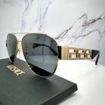 Versace New  Sunglasses Gold Aviator Pilot Metal Greca Logo Black Photo 8