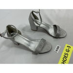 Womans Formal Sandals 8.5 Silver Open Toe Buckle Block Heel Photo 1