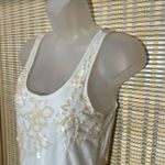 EXPRESS White Embellished Sequins Mesh Lace Trim Sleeveless Tank Top XS Photo 6