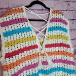 Judith March 100% COTTON CROCHET OPEN KNIT CROSS BACK SWEATER TANK TOP LARGE Photo 5