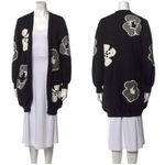 Max Mara ππ Knit Open Front Cardigan Black White Abstract Floral Print Medium Photo 1