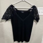 VICI  Black Lace Detail Short Sleeve V-Neck Shirt Size Small Photo 0