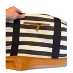 DSW Striped Canvas & Faux Leather Weekend Duffle Bag With Zipper Pocket Photo 7
